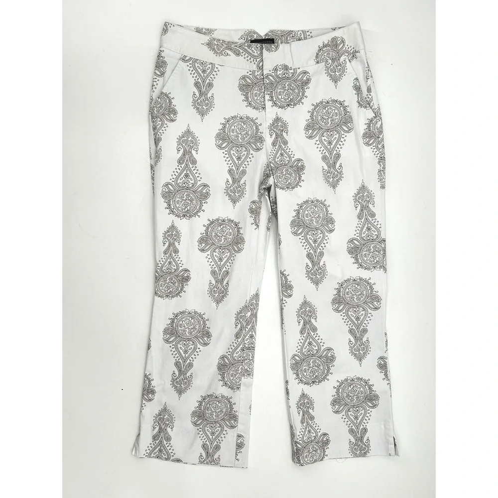 Dockers Stretch Paisley Print Cropped Pants Size 10 White Career quiet luxury - Picture 2 of 7